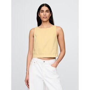 Gap Denim Shell Tank Top Yellow Cropped Button Back Sleeveless Shirt Size Large